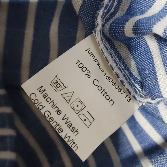 SHEIN Blue White Striped Bell Short Sleeve Romper Womens Size S Small - Picture 4 of 6